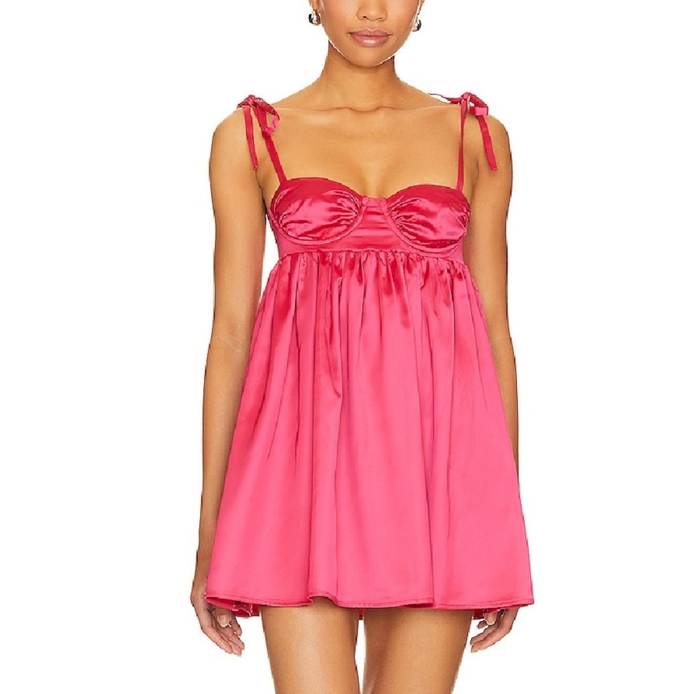 🌟LOVERS AND FRIENDS🌟 AMABELLA MINI SATIN CORSET BABYDOLL DRESS PINK SZ S